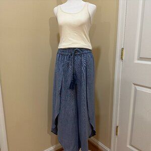NWT MOON RIVER Harem Style Boho Pants Split Leg Drawstring Waist Blue Sz L